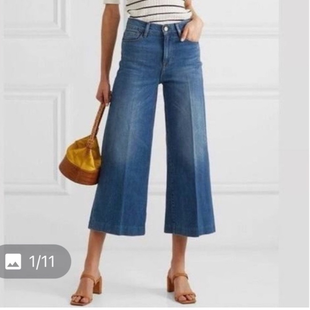 Frame Denim Blue Wide-Leg Cropped Jeans